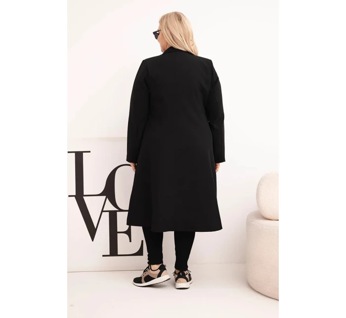 Dámský kabát Plus Size klasický s knoflíky a límcem černý