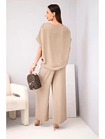 Dámský komplet z viskózy s ozdobným květem a širokými kalhotami fango