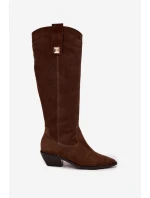 Kožené semišové kozačky zateplené  čokoládové model 21718495 - Zazoo