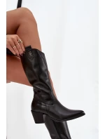 Kožené Kozačky Kovářky Na Podpatku Zateplené Zazoo 70155 Černé