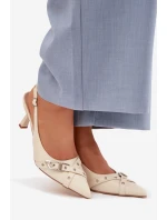 Dámské sandály na podpatku s pásky a sponou Béžové model 22027829 - Boto