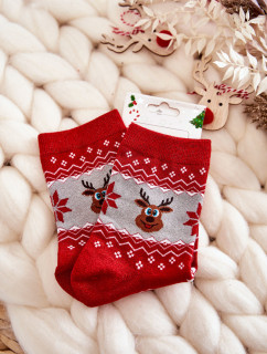 Dámské vánoční ponožky lesklé sobově Červená a šedá
