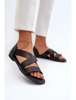 Kožené sandály s lemem, Black Puglia Kožené sandály s lemem, Black Puglia