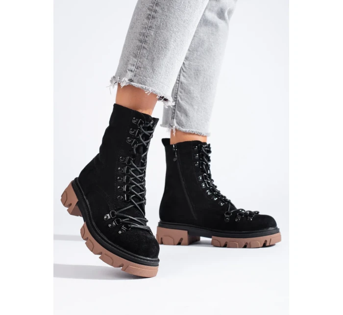 Jedinečné dámské kotníčkové boty černé płaski Jedinečné dámské kotníčkové boty černé płaski