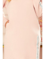 Bavlněná dámská mikina v pudrově růžové barvě s kapucí a kapsami 322-2