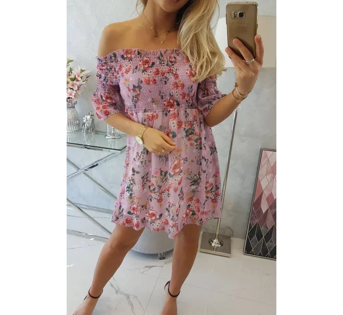 Španělské šaty s květinovým motivem fialové