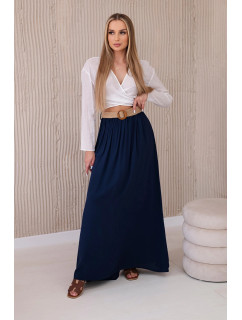 Viskózová sukně s ozdobným páskem námořnická modř