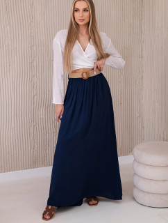Viskózová sukně s ozdobným páskem námořnická modř