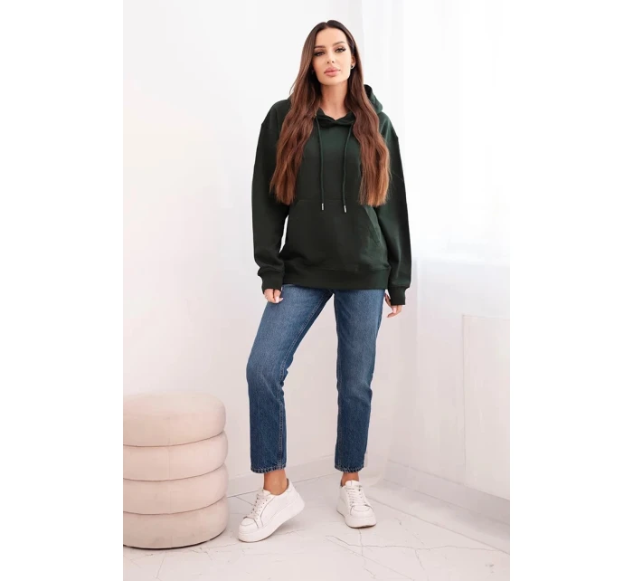 Dámská mikina s kapucí a klokankou z bavlny tmavě zelená Dámská mikina s kapucí a klokankou z bavlny tmavě zelená