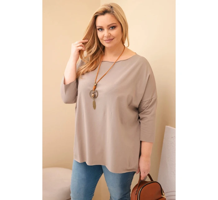 Dámská bavlněná blůza Plus Size asymetrická s náhrdelníkem fango