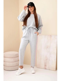 Dámský viskózový komplet máslový s lampasy šedý