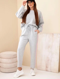 Dámský viskózový komplet máslový s lampasy šedý