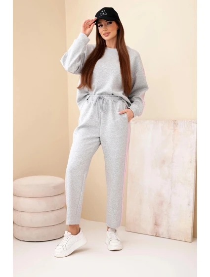 Dámský viskózový komplet máslový s lampasy šedý