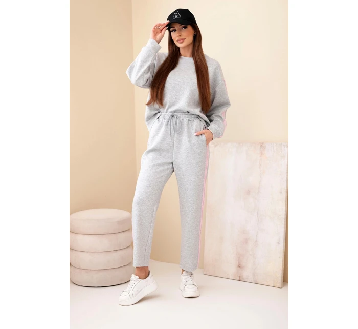 Dámský viskózový komplet máslový s lampasy šedý