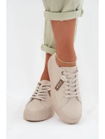 Dámské tenisky z pravé kůže model 22027801 Béžové - D&A Dámské tenisky z pravé kůže model 22027801 Béžové - D&A