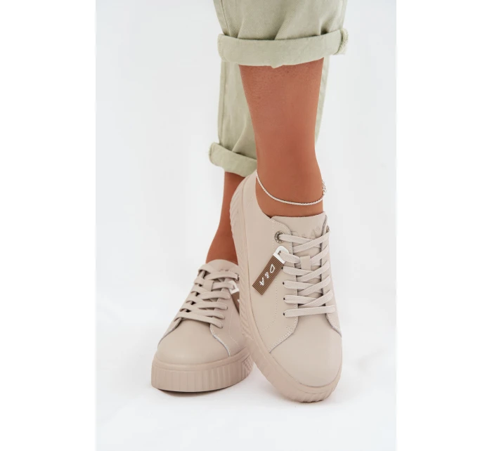 Dámské tenisky z pravé kůže model 22027801 Béžové - D&A Dámské tenisky z pravé kůže model 22027801 Béžové - D&A