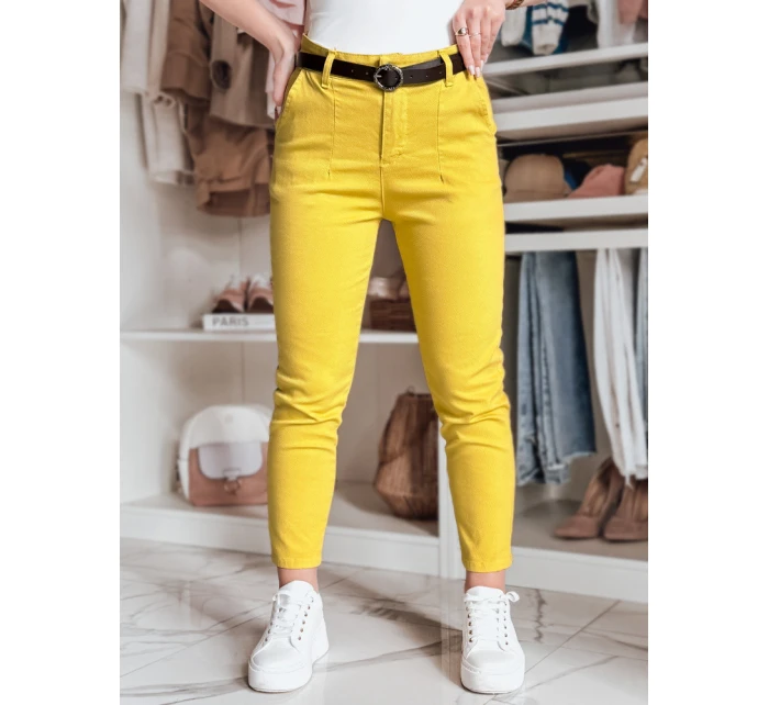 Dámské kalhoty slim fit s páskem TAIRONIK hořčicové FashionStreet UY2539