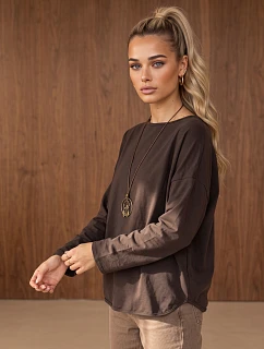 Dámská bavlněná blůza oversize s přívěskem, čokoládová, FashionStreet RY2942