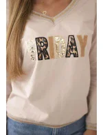 Dámská mikina s flitrovým nápisem béžový Dámská mikina s flitrovým nápisem béžový