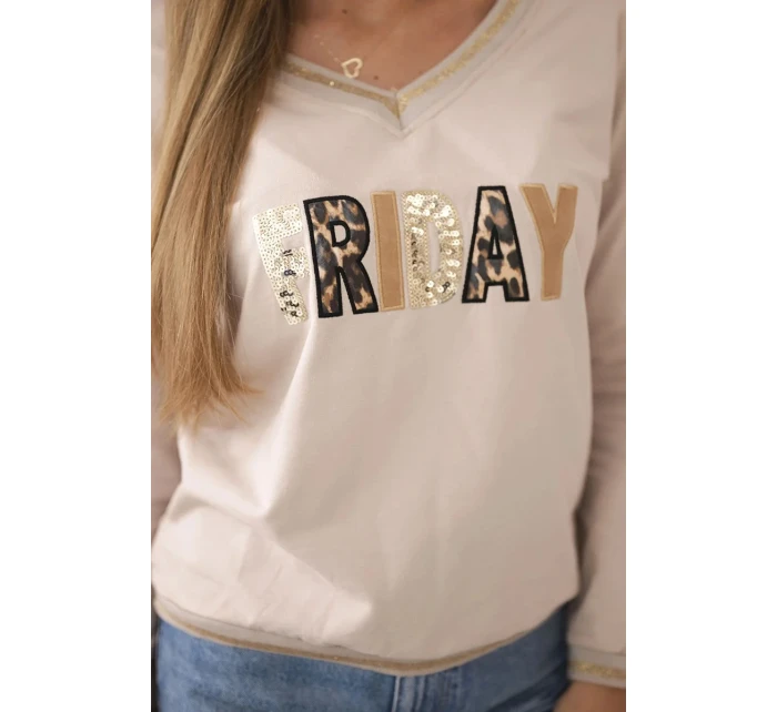 Dámská mikina s flitrovým nápisem béžový Dámská mikina s flitrovým nápisem béžový