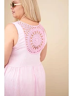 Dámské Plus Size viskózní šaty s krajkou bez rukávů bonbónově růžové Dámské Plus Size viskózní šaty s krajkou bez rukávů bonbónově růžové