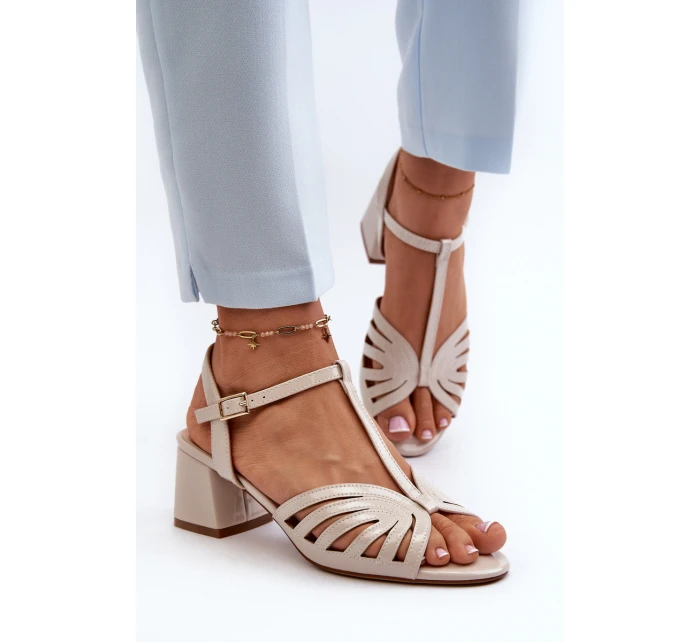 dámské sandály na podpatku  Béžové model 21659197 - SERGIO LEONE