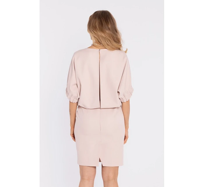 M904 Blůzové šaty s rozparkem na zádech - světle béžové