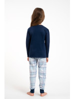 Dívčí pyžamo Glamour, dlouhý rukáv, dlouhé kalhoty - tmavě modrá/potisk