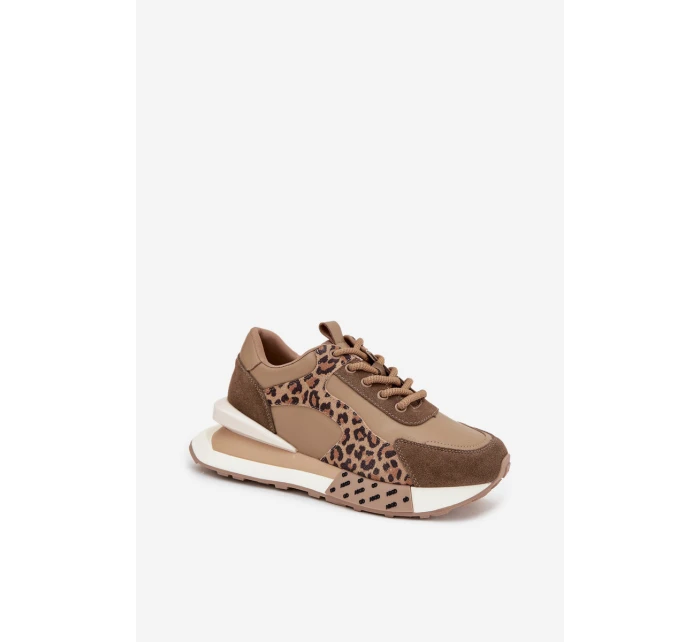 Dámské kožené tenisky na platformě s leopardím vzorem Artiker – hnědé Dámské kožené tenisky na platformě s leopardím vzorem Artiker – hnědé