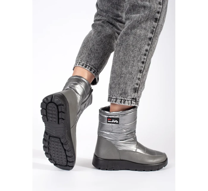 Praktické dámské šedo-stříbrné sněhule platforma Praktické dámské šedo-stříbrné sněhule platforma