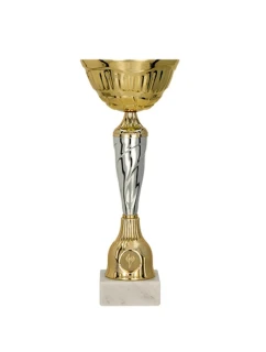 Zlatý a stříbrný kovový pohár