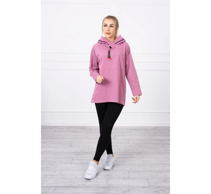 Tmavě růžová tunika na zip s kapucí Oversize