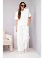 Dámský komplet mikina s kapucí a volné kalhoty se šňůrkou máslový ecru