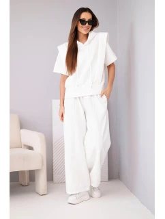 Dámský komplet mikina s kapucí a volné kalhoty se šňůrkou máslový ecru