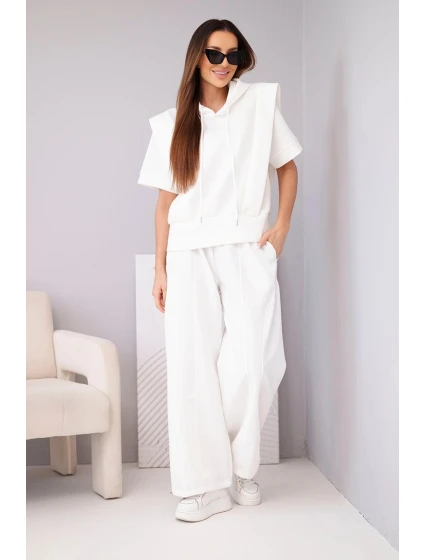 Dámský komplet mikina s kapucí a volné kalhoty se šňůrkou máslový ecru