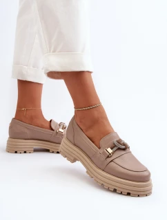 Dámské kožené mokasíny s ozdobou model 21652971 tmavě béžové - Laura Messi