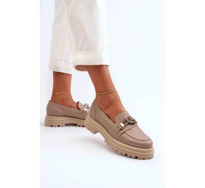 Dámské kožené mokasíny s ozdobou Laura Messi 2780 tmavě béžové