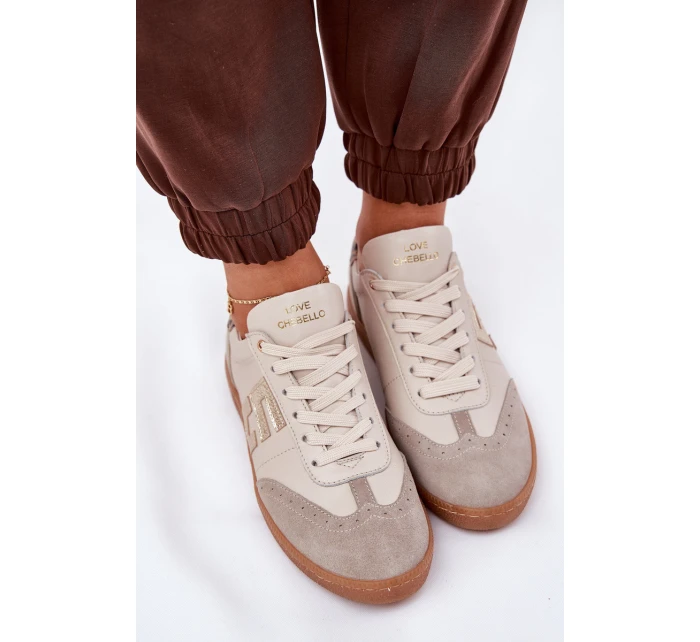 Kožené Sportovní Boty Tenisky Dámské Panterka model 21686778 Béžové - CheBello Kožené Sportovní Boty Tenisky Dámské Panterka model 21686778 Béžové - CheBello