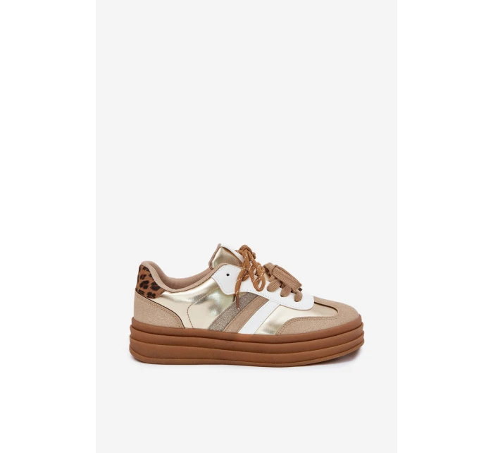 Dámské Tenisky Na Platformě S Dvojitým Šněrováním Leopardí Zlaté Klipy Dámské Tenisky Na Platformě S Dvojitým Šněrováním Leopardí Zlaté Klipy