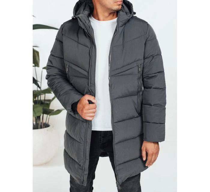 Pánská zimní bunda s kapucí tmavě šedá prošívaná TX5071