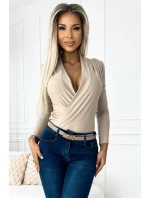 Béžové dámské body s přeloženým obálkovým výstřihem model 19468823 - numoco