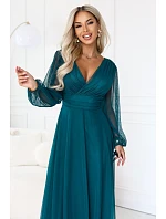 – elegantní maxi šaty s výstřihem do V – mořská zelená model 22342737 - numoco basic – elegantní maxi šaty s výstřihem do V – mořská zelená model 22342737 - numoco basic