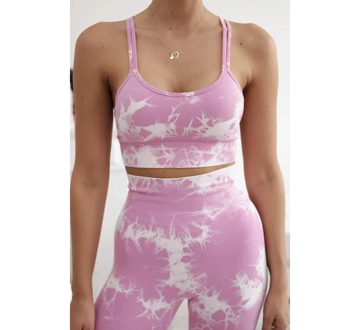 Fitness set model 20129769 legíny push up světle růžová + ecru - K-Fashion Fitness set model 20129769 legíny push up světle růžová + ecru - K-Fashion