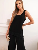 Dámská souprava z viskózy, top na širokých ramínkách a kalhoty s širokým střihem černý