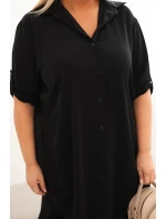 Dámská košilová šaty Plus Size s delším zadním dílem a model 21428161 rukávy černá - K-Fashion