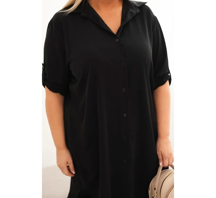 Dámská košilová šaty Plus Size s delším zadním dílem a model 21428161 rukávy černá - K-Fashion