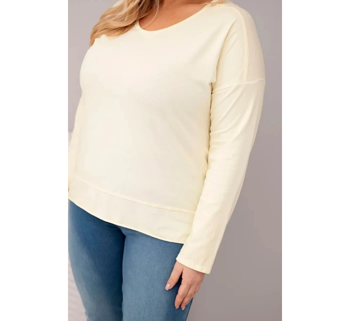 Dámská blůza Plus Size s V výstřihem a delším zadním dílem žlutá