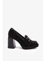 Kožené lodičky na masivním sloupku model 21638437 černé - Laura Messi