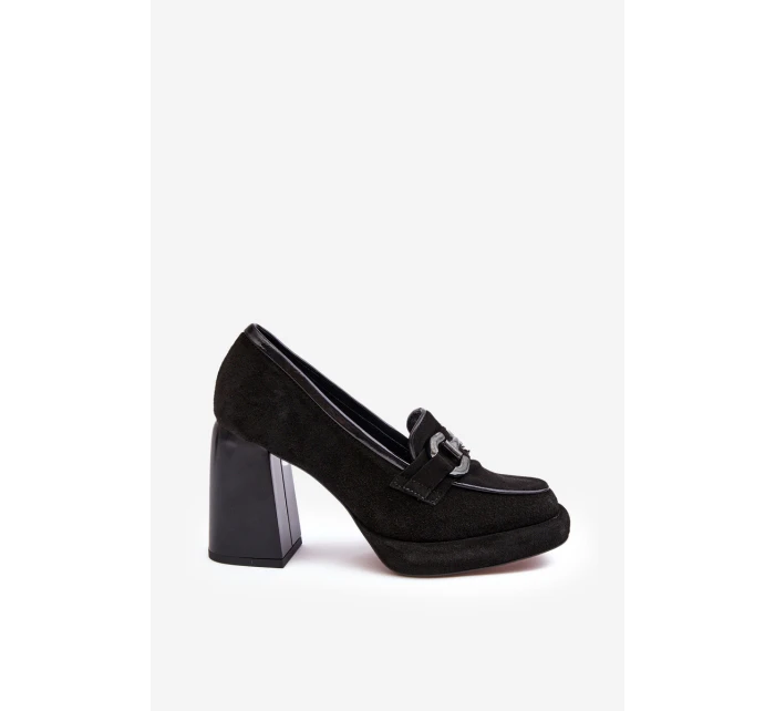 Kožené lodičky na masivním sloupku model 21638437 černé - Laura Messi