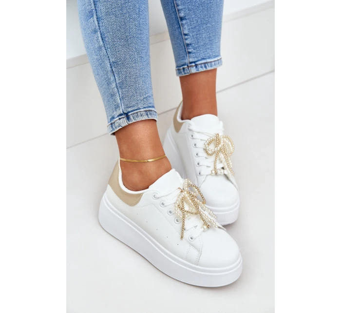 Dámské Tenisky Na Platformě S Ozdobami Bílo-Zlaté Lerissna Dámské Tenisky Na Platformě S Ozdobami Bílo-Zlaté Lerissna